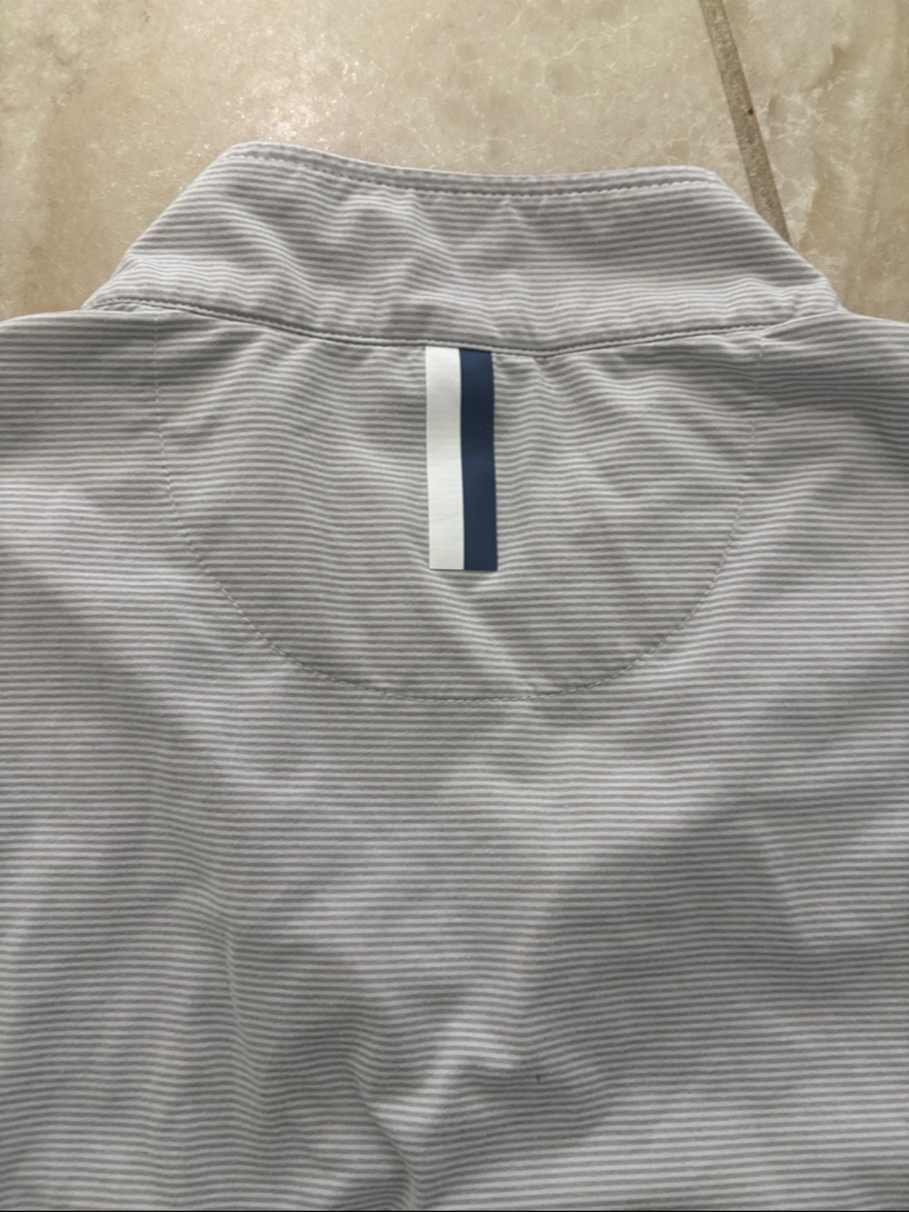 Mens Rhoback 1/4 zip khaki and white stripe pullover with navy details size L - Picture 3 of 3